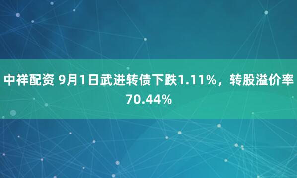 中祥配资 9月1日武进转债下跌1.11%，转股溢价率70.44%